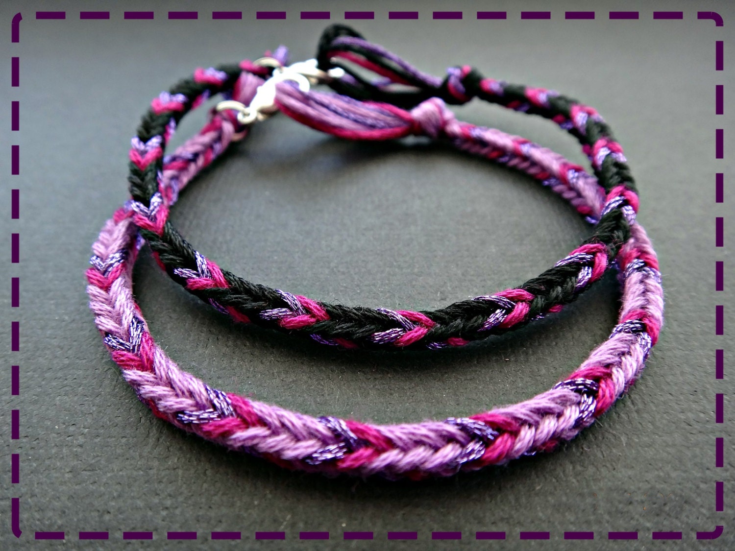 Chic Purple & Black Handmade Friendship Bracelet Couple Bracelets