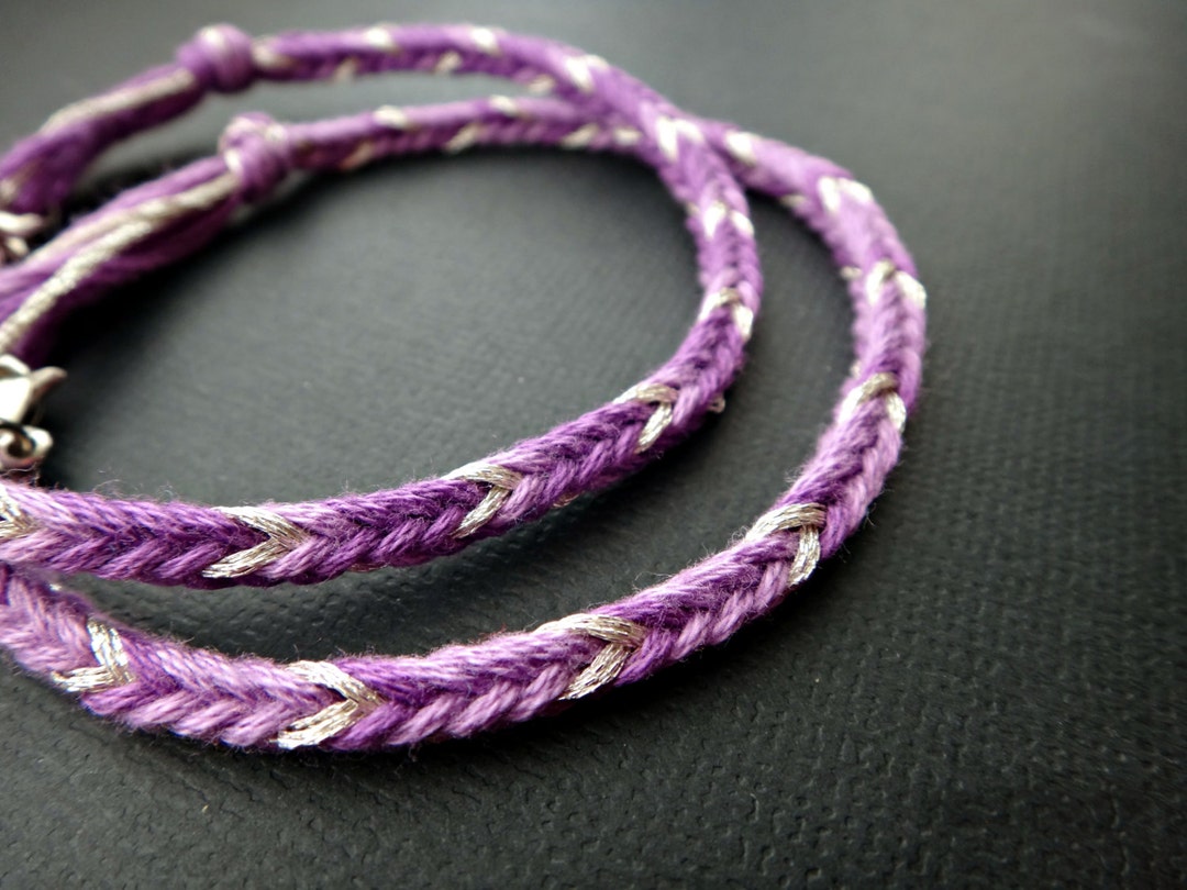 Purple & Silver Color Handmade Friendship Bracelet Couple Bracelets Set