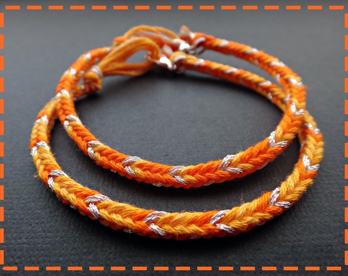 Orange & Silver Color Handmade Friendship Bracelet Couple Bracelets Set of 2