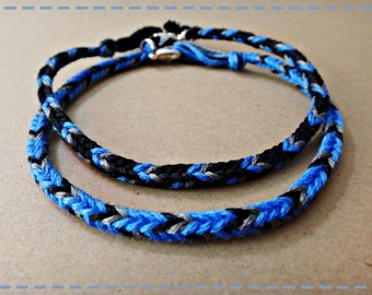 Handmade Braided Couple Bracelets: Black, Gray & Blue Friendship Set