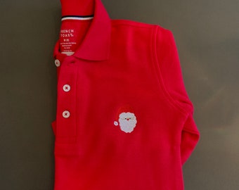 Red Long Sleeve Pique Polo with Mini Santa Embroidery