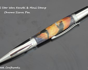 Handturned Star Wars Kenobi & Maul USPS Stamp Chrome Sierra Pen