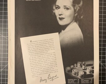 vintage Mary Pickford Beauty Products magazine ad Cosmetics Black & White 1938