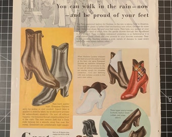 vintage shoe Gaytee’s magazine advertisement 1938 Single Ad Fashion Shoes rain boots United Rubber Company weatherproof shoes boots