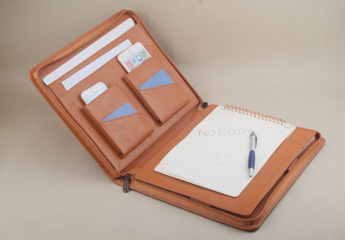 Ipad Leather Portfolio Case With Notepadfull Grain Leather Etsy