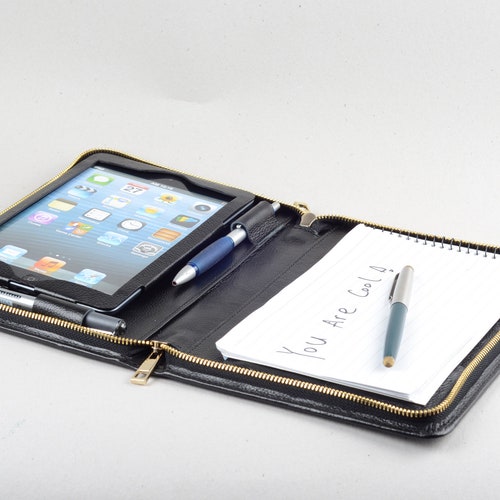 Ipad Leather Zipper Business Carrying Portfolio Case With A5 Etsy
