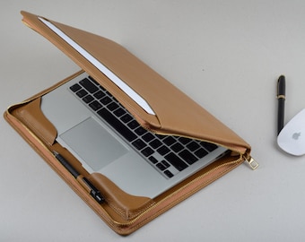 Hell Khaki Leder Business Portfolio Cover für Apple Mac Air 11 und 13 Zoll Laptop mit Vollschutz Macbook Air Case