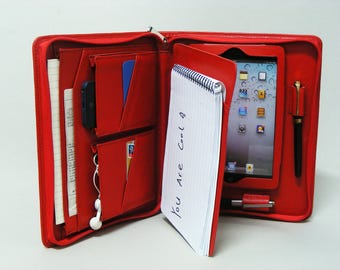 Red Leather iPad Mini Portfolio Case: A5 Notepad Holder