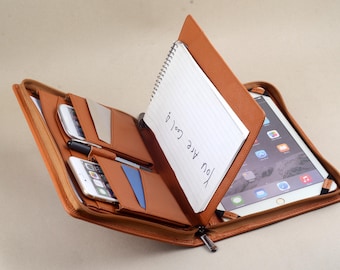 Leather iPad Zipper Portfolio: Business Folio Cover with A5 Notepad