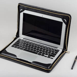 Housse pour ordinateur portable Apple macbook air 13 en cuir avec fermeture à glissière, étui portefeuille de transport en cuir noir avec pochette en papier, protection pour tablette