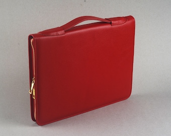 Full Grain Leather iPad Portfolio with Handle: A4 Notepad Zipper Case