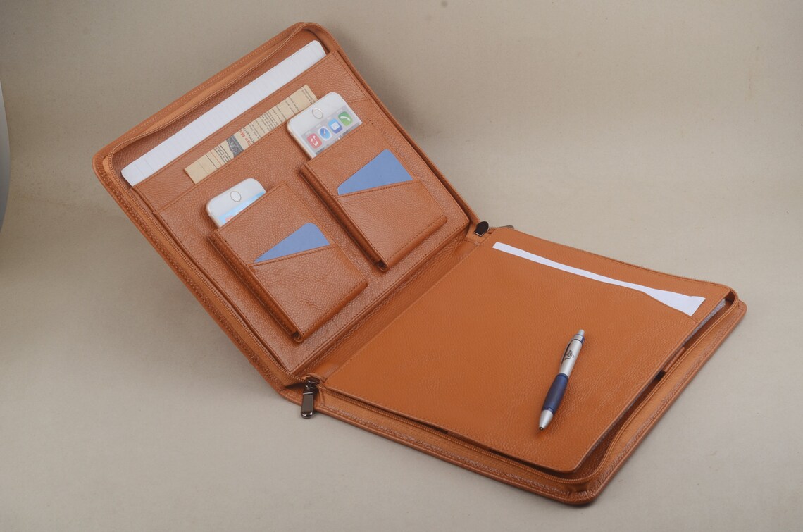 Ipad Leather Portfolio Case With Notepadfull Grain Leather Etsy