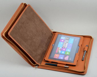 Professional Microsoft Surface Pro Portfolio Case Business,Surface Leather Briefcase with Paper Pad Holder,Microsoft Zipper Folio Covers