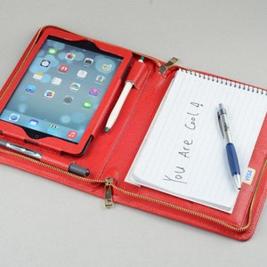 Red iPad Mini Portfolio with notepad holder iPad Purse case for Pad Mini and iPad mini 4 Business Portfolio with A5 notebook writing pad