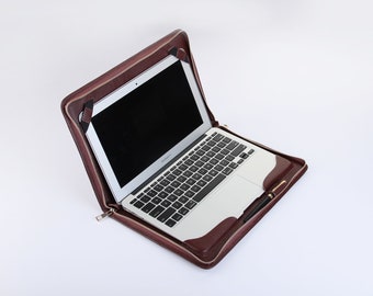 Apple Macbook Air Leather Sleeve Carrying Business Briefcase,Zipper Folio Cover Case for Macbook Air 11 and 13 Carrying,Macbook Portfolio