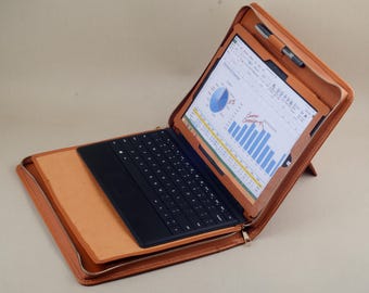 Leather Surface Pro Portfolio Case: Keyboard & Notepad Holder