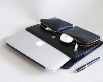 Leather Macbook Air Case: Business Briefcase with Charger & Mouse Pockets