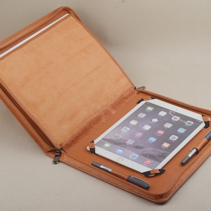 Custodia in pelle per iPad con blocco note, custodia a portafoglio con cerniera in pelle pieno fiore per iPad Business Conference, divisore per blocco note
