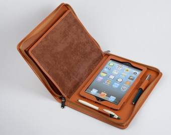Orange Leather iPad Mini Portfolio Case: A5 Notepad Holder