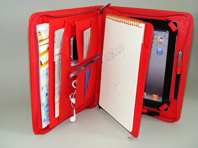 Red Ipad Case Leather Zipper Portfolio With Conference Pad Etsy