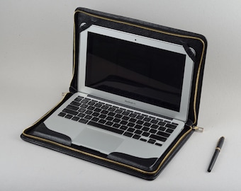 Apple Macbook Air 11 Leather Sleeve Zippered Protect Carrying Cover and Case Full Grain Leather Briefcase with Paper