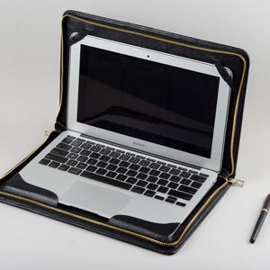 Apple Macbook Air 11 Housse en cuir avec fermeture à glissière Protect et étui de transport Porte-documents en cuir pleine fleur avec papier