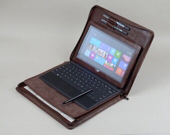 Coffee Microsoft Surface Zipper Briefcase with Surface Pro Business Standing and Surface Keyboard Carrying with Letter Size Notepad Holder