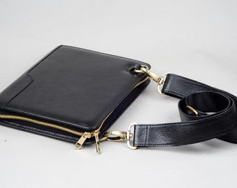 iPad Mini Leather Briefcase with A5 Notepad Holder,Crossbody Carrying Bag with Adjustable & Removable Shoulder Strap,Personalized Gift