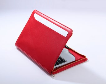 Women Red Apple Macbook Sleeve Folio,Macbook Pro Leather Briefcase,Carrying Business folio,Macbook Pro Portfolio Case,Laptop Bag,Gift Lady