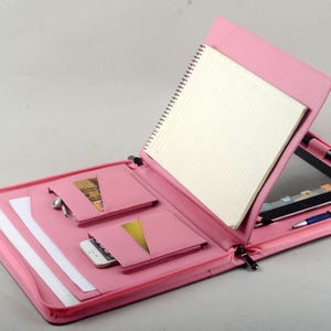 Étui portefeuille en cuir rose pour iPad avec bloc-notes folio pour contenir du papier pour Apple iPad Air et iPad Pro Porte-documents professionnels