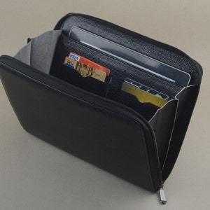 Funda tipo cartera de piel auténtica con cremallera para iPad Air, iPad Pro, cartera de mano para iPad de Apple en piel de grano completo