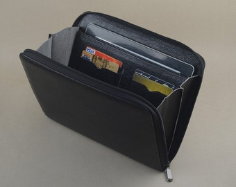 iPad Zipper Genuine Leather Wallet Portfolio Case iPad Air iPad Pro Leather Case iPad Clutch Purse for Apple iPad in Full Grain Leather