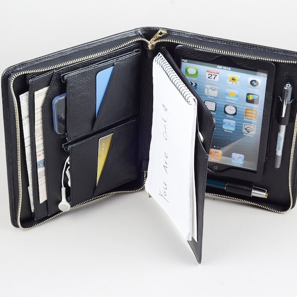 iPad mini Aktentasche aus Leder mit Junior A5 Notizblock und iPhone Taschen für iPad mini Trage, Portfolio für Apple iPad mini Business