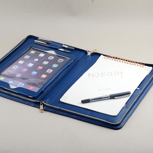Estuche tipo cartera con cremallera de cuero para iPad, soporte para bloc de notas, papel tamaño carta, para uso comercial, iPad de Apple