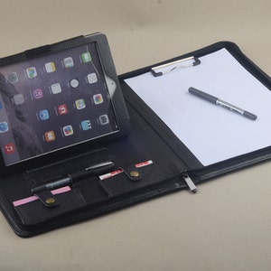 Funda de cuero tipo portafolios para iPad con papel A4 y bloc de notas de papel tamaño Carta para registros comerciales para iPad con bloc de notas para iPad Pro