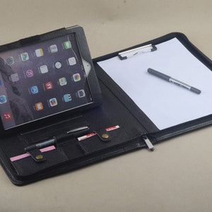 iPad Standing Portfolio Leather Case with A4 Paper and Letter size Paper Notepad for Business Record for iPad with writing pad for iPad Pro