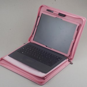 Valigetta in pelle rosa per Surface Pro con penna per tastiera, custodia portfolio con supporto business per Surface Pro e blocco note per donna, copertina
