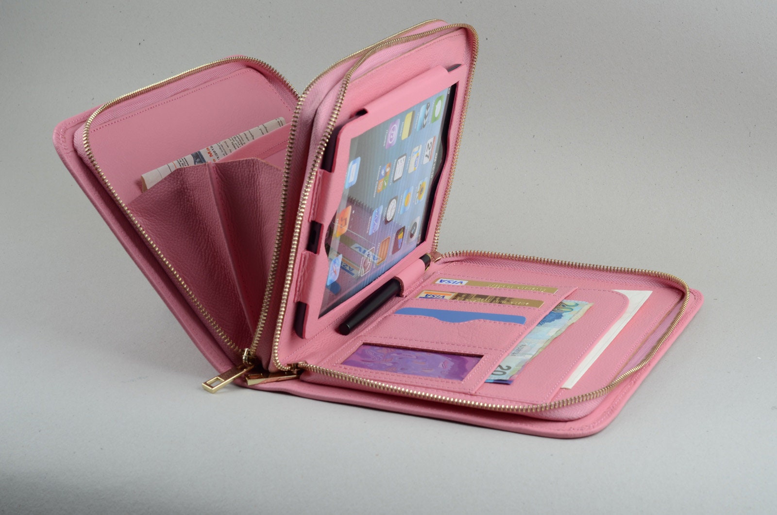 Pink Mini iPad Clutch With Handle With Mini iPad Holder for