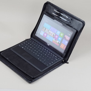 A4 Black Leather Stand Microsoft Surface Pro Business Portfolio Case with Surface Keyboard Carrying,A4 Paper Notepad for Surface Pro