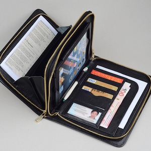 Estuche tipo cartera con doble cremallera y asa para iPad mini, color negro, para iPad mini 4 de Apple, estuche tipo cartera para mano, bolso de mano grande