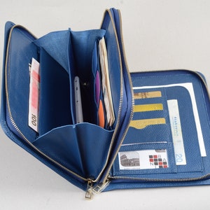 Blue mini iPad Portfolio Case with Handle,iPad mini Leather Double Zipper Carrying Purse,Hand Clutch Bag,Hand Wallet Case Gift