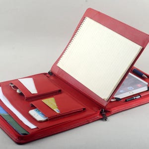 Custodia rossa per iPad in pelle con cerniera e caricatore per blocco note per Apple iPad, valigetta per donna, custodia rossa per iPad Pro