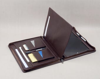 Leather Surface Pro Zipper Portfolio Case,with Notepad & Kickstand,Business Carrying,Personalized Gift
