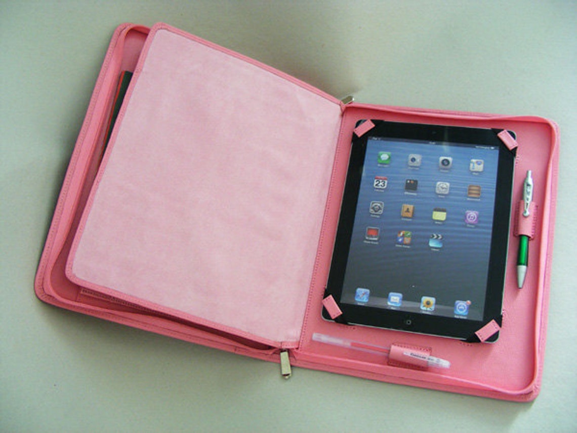 Pink Leather Ipad Case Portfolio Cover With Notepad Folio for Etsy