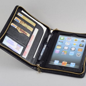 Étui portefeuille Handiness pour iPad mini pour iPad mini, étui de transport en cuir pleine fleur, mini sac à main pour iPad mini