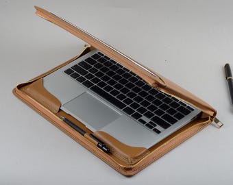 Khaki Leather Zipper Portfolio Cover for Macbook Air 11/13 inch