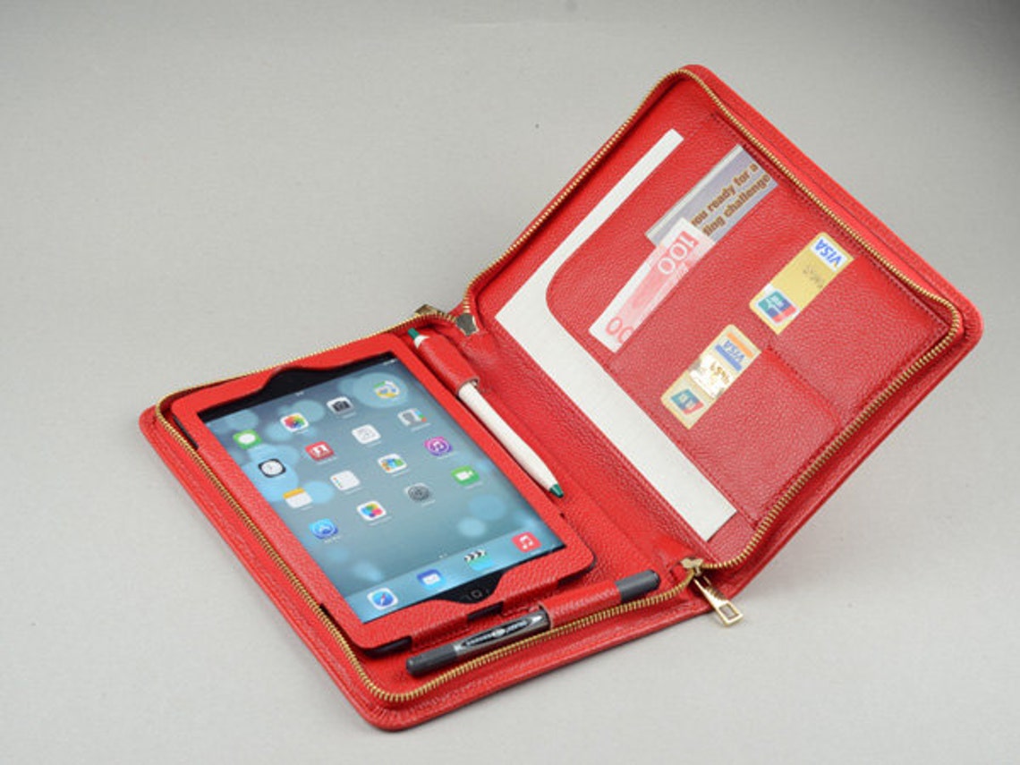 Red Ipad Mini Portfolio With Notepad Holder Ipad Purse Case Etsy