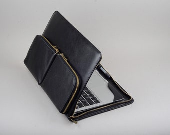 Leather Zipper Macbook 12 inch Sleeve Cover with Charger Mouse Pockets,Carrying Cover for Apple Macbook Business,Macbook 12 Portfolio Bag