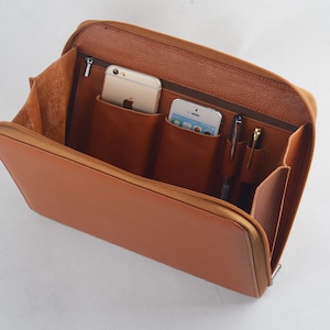 Funda tipo cartera con cremallera de cuero para iPad, maletín de mano para iPad, bolso de mano con cremallera de cuero genuino para iPad, cartera de cuero para Apple