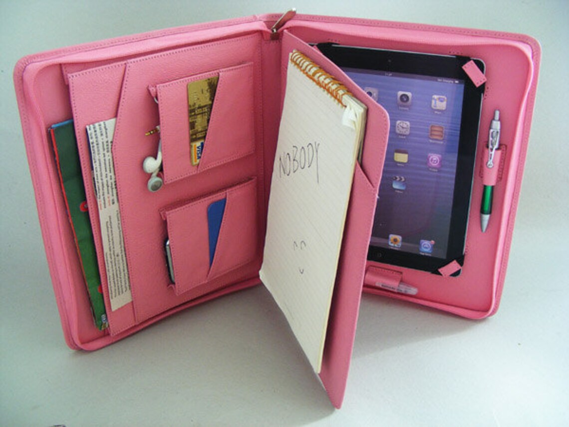 Pink Leather Ipad Case Portfolio Cover With Notepad Folio for Etsy